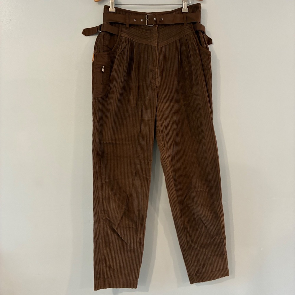 Vtg Together! Corduroy Pants 8 High Waisted Taper Belt Cargo Pleat Gorpcore 90s